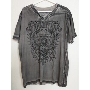 Affliction Mens XL Freedom Defender Gray‎ Patriotic T Shirt Live Fast Grunge